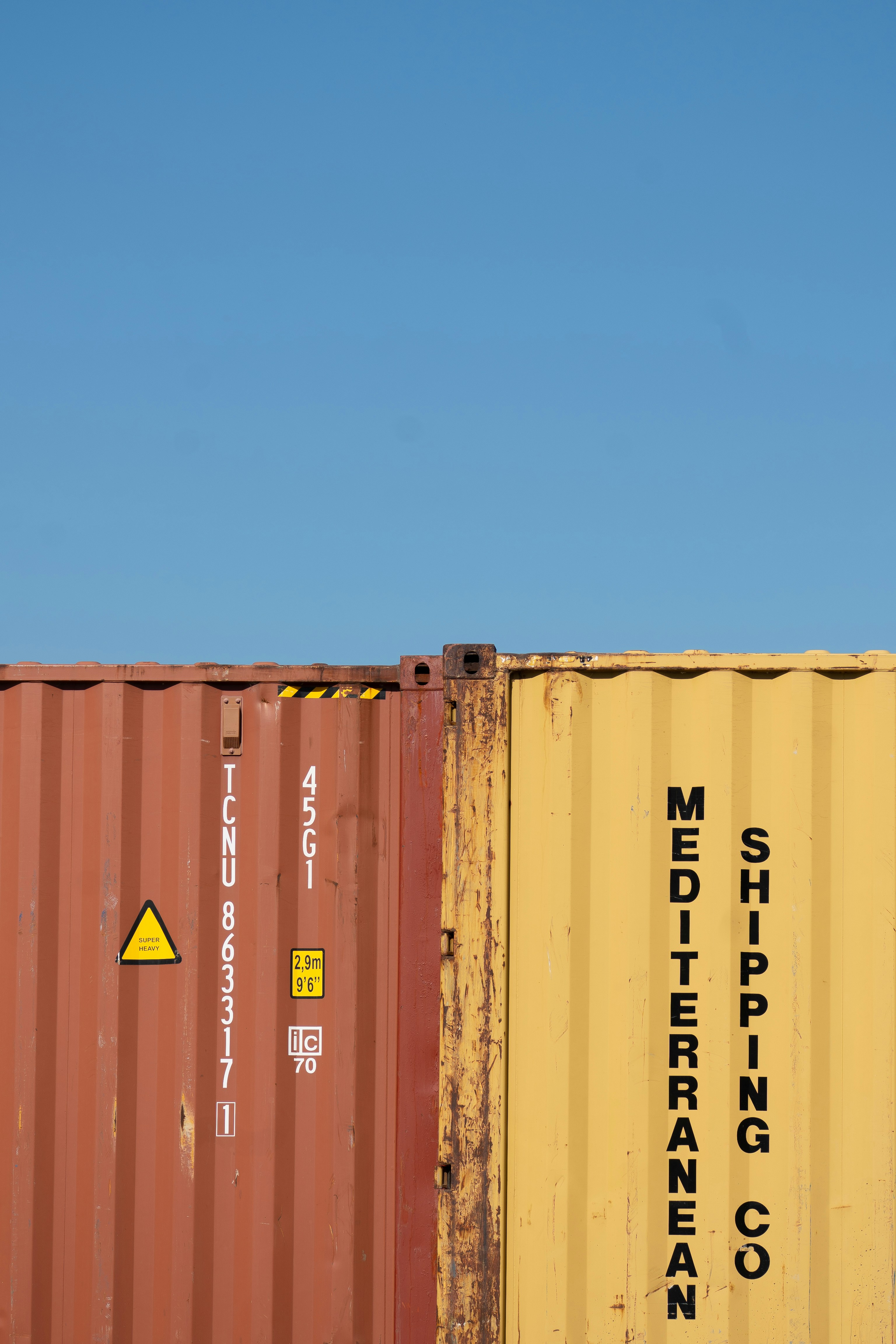 Stacked shipping containers at a port